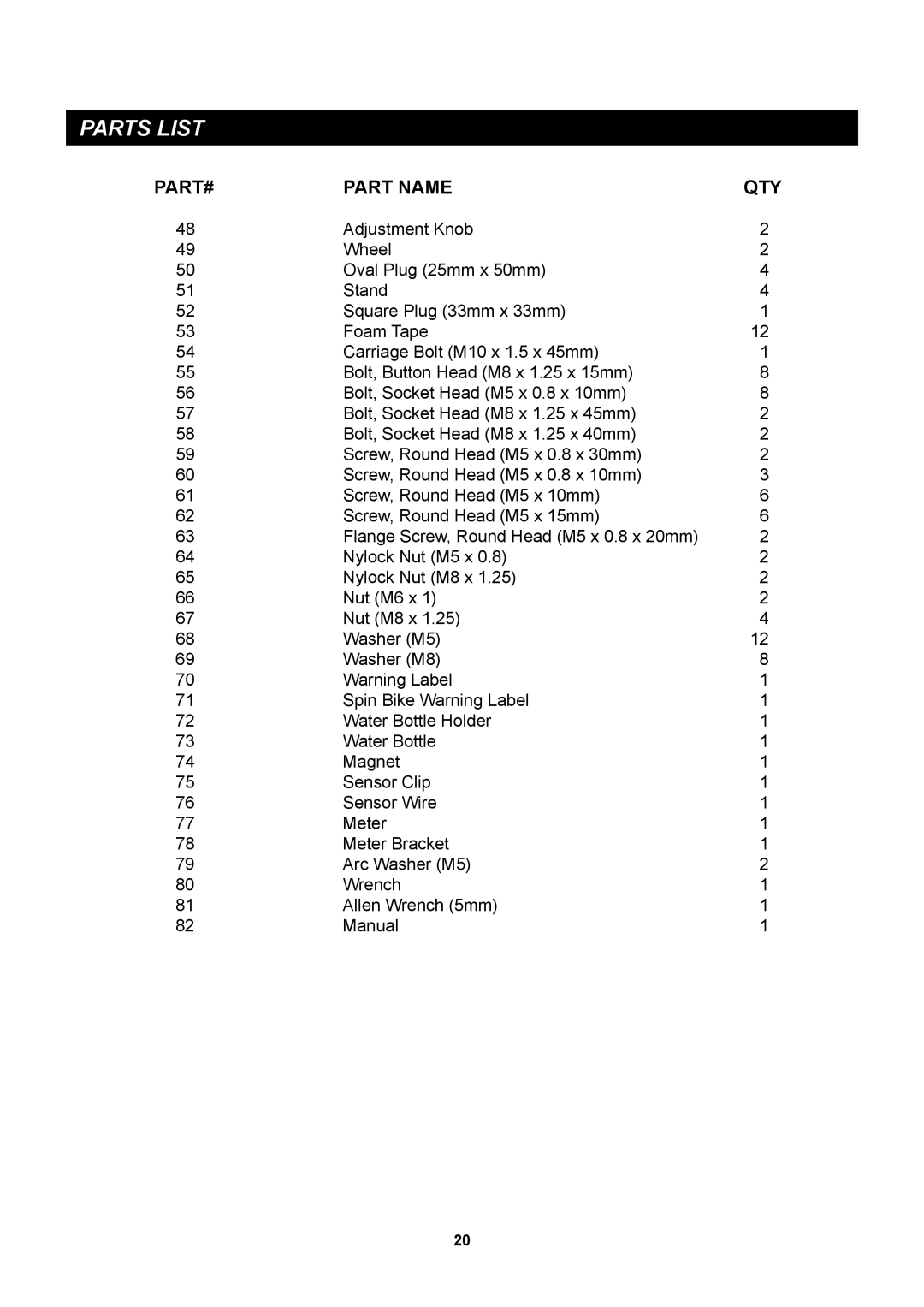 Stamina Products 15-9300 owner manual Part Name QTY 