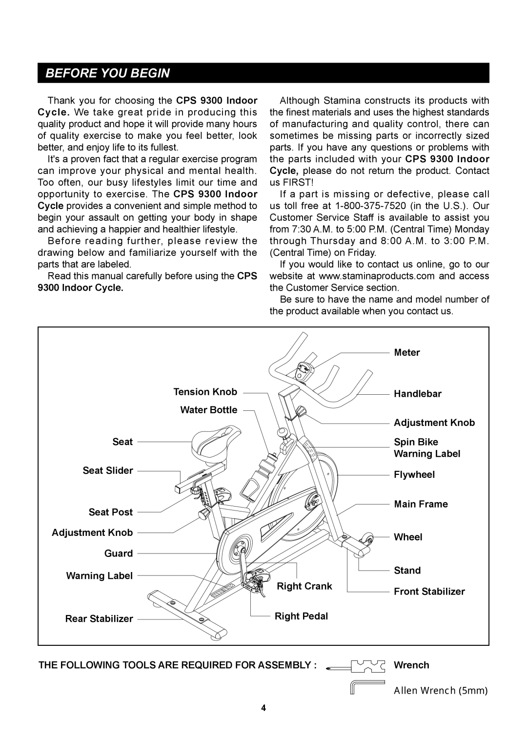 Stamina Products 15-9300 owner manual Before YOU Begin 