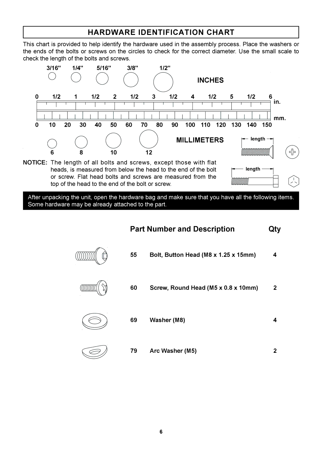 Stamina Products 15-9300 owner manual Hardware Identification Chart 