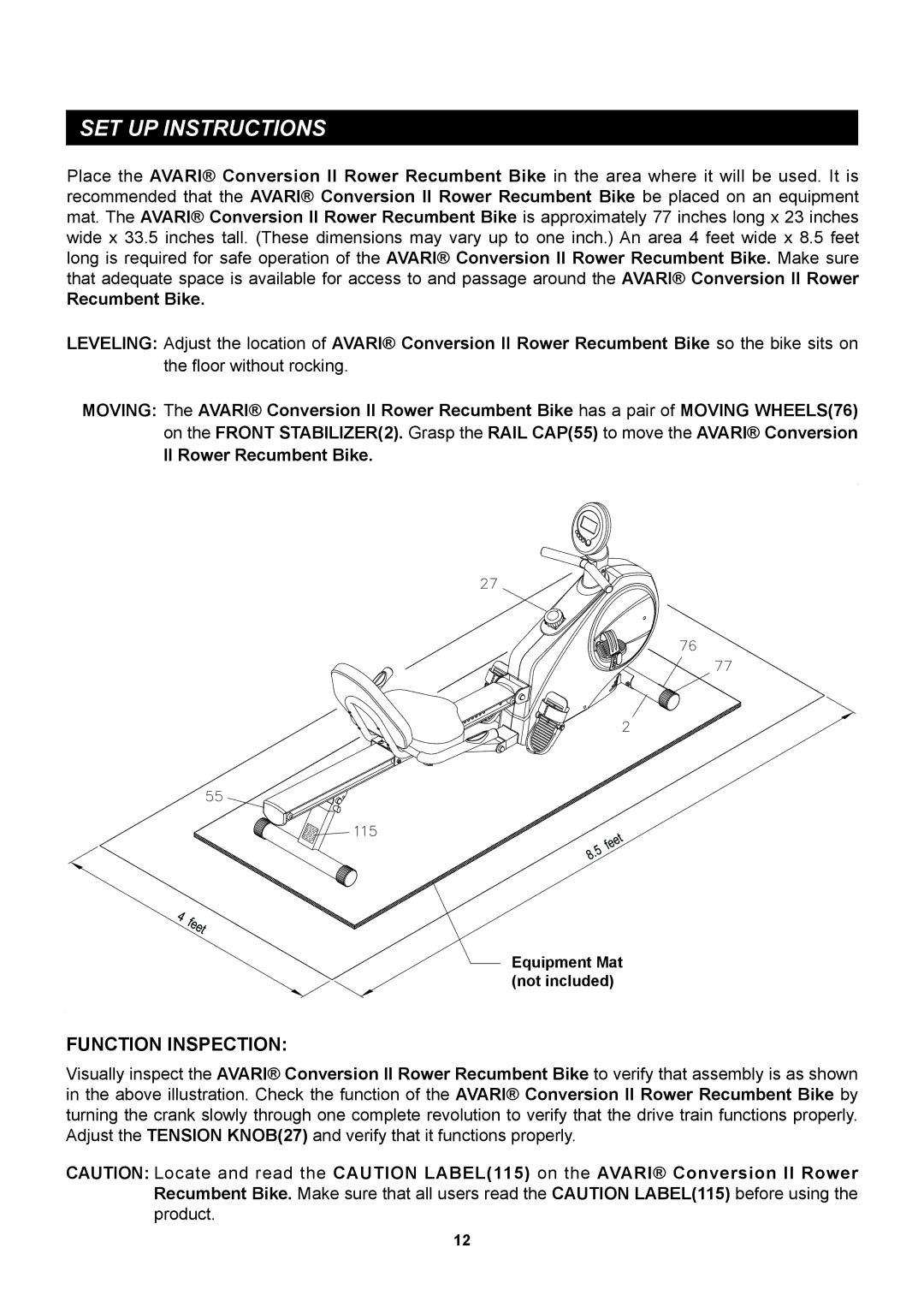 Stamina Products A150-335 owner manual SET UP Instructions, Function Inspection 