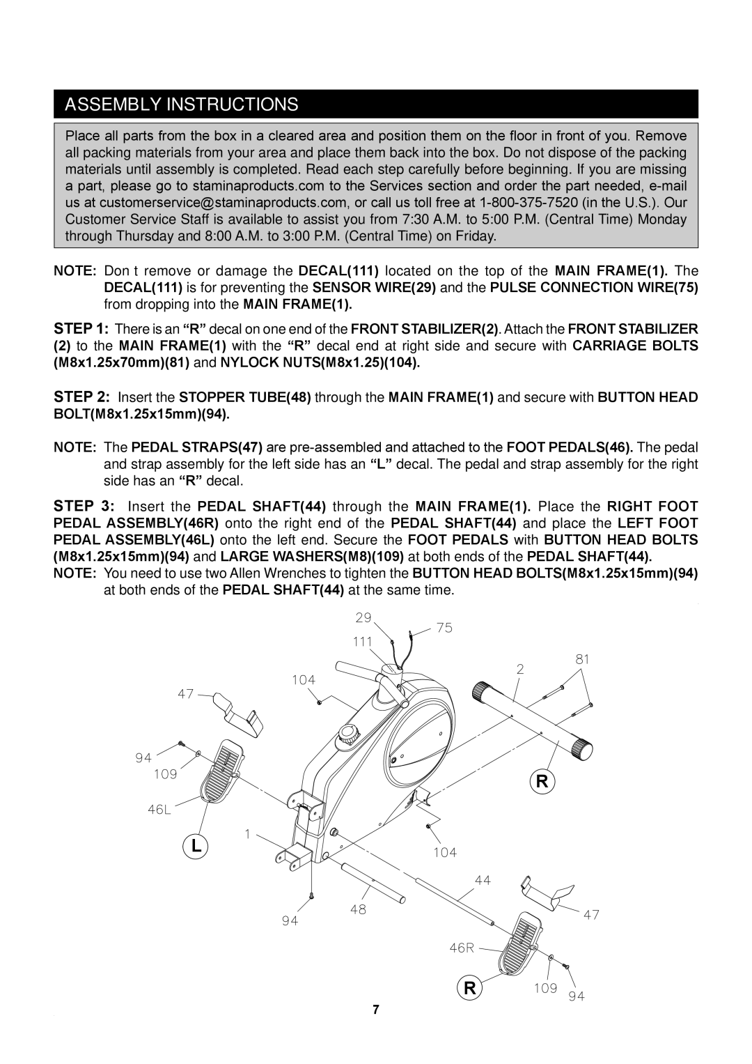 Stamina Products A150-335 owner manual Assembly Instructions 