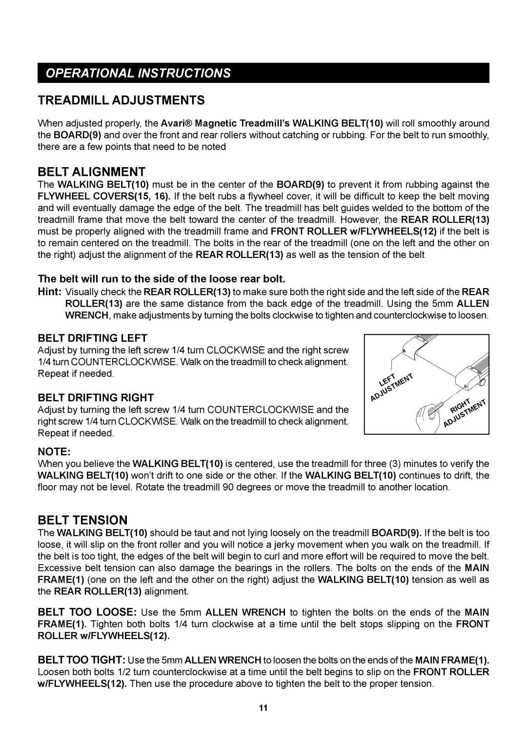 Stamina Products A450-255 owner manual Belt Drifting Left, Belt Drifting Right, Roller w/FLYWHEELS12 