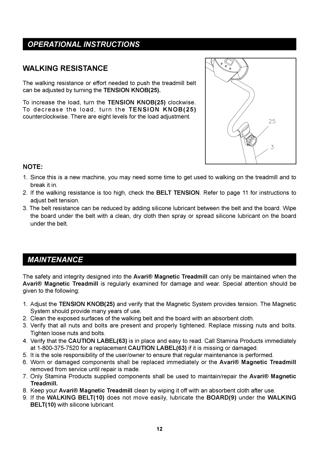 Stamina Products A450-255 owner manual Walking Resistance, Maintenance 