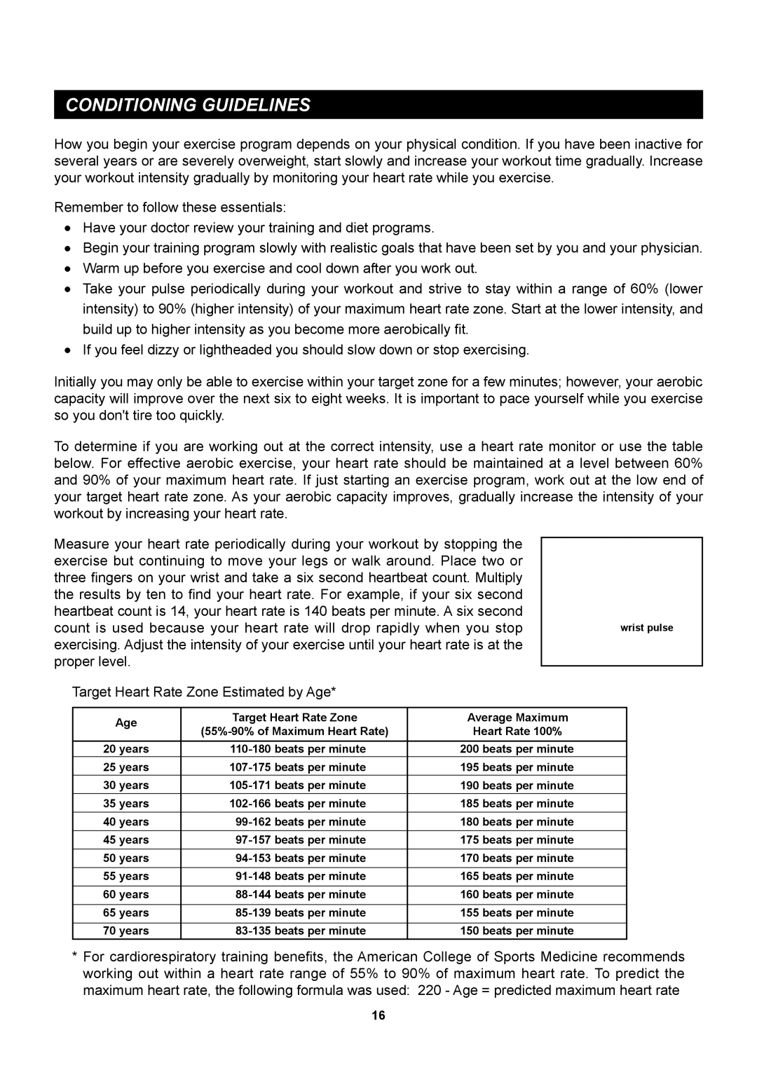 Stamina Products A550-090 owner manual Conditioning Guidelines 