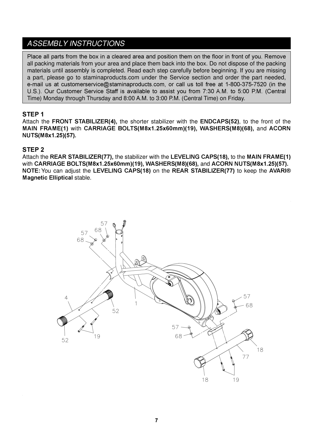 Stamina Products A550-090 owner manual Assembly Instructions, Step 