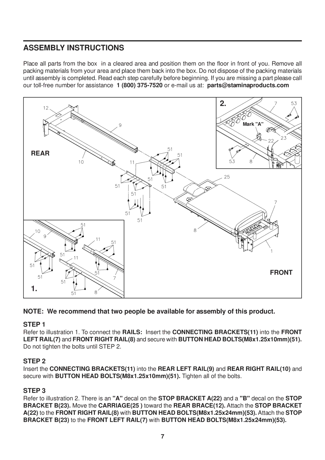 Stamina Products 55-5556, Aero Pilates PRO XP556 owner manual Assembly Instructions, Step 