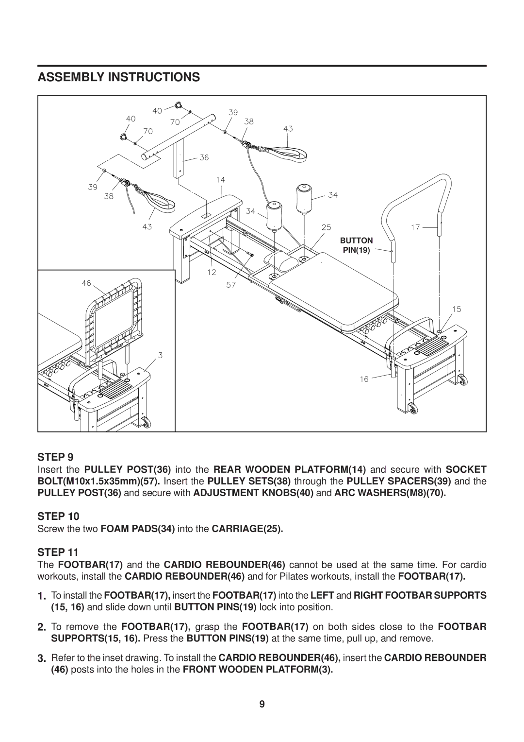 Stamina Products 55-5556, Aero Pilates PRO XP556 owner manual Screw the two Foam PADS34 into the CARRIAGE25 