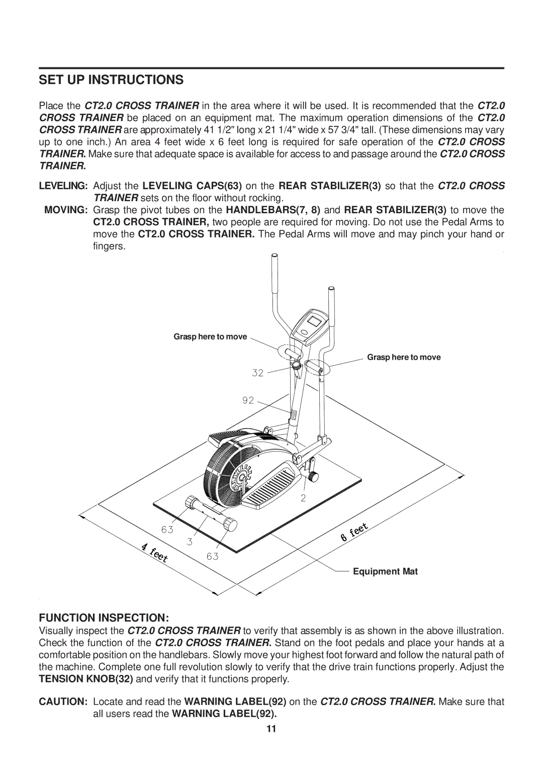 Stamina Products CT2.0 owner manual SET UP Instructions, Function Inspection 