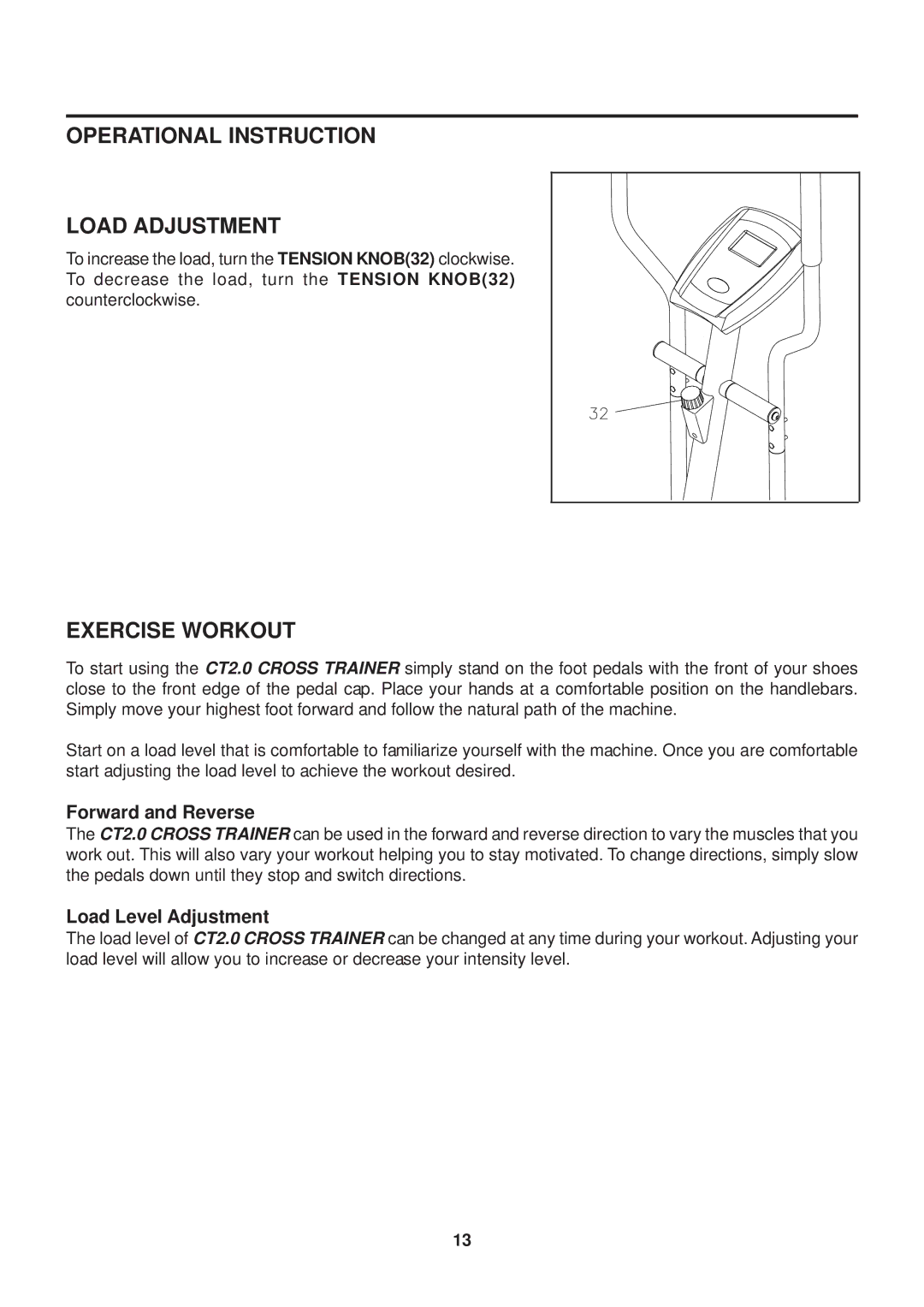 Stamina Products CT2.0 owner manual Operational Instruction Load Adjustment, Exercise Workout 