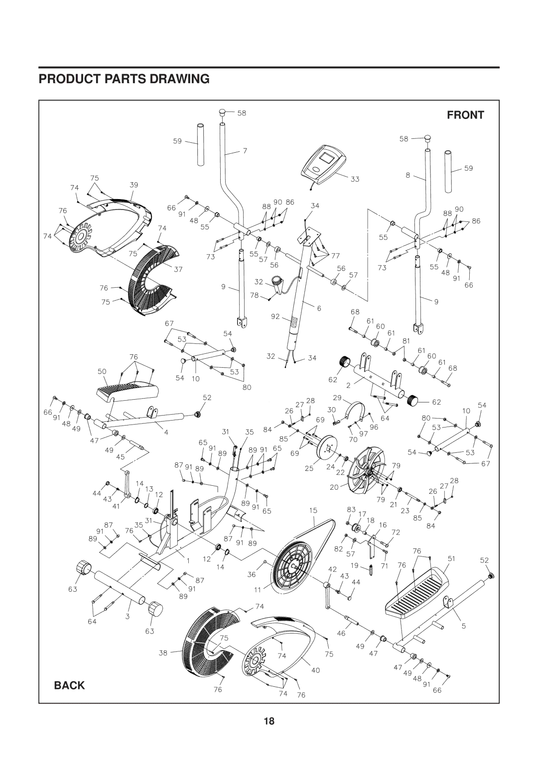 Stamina Products CT2.0 owner manual Product Parts Drawing, Front 