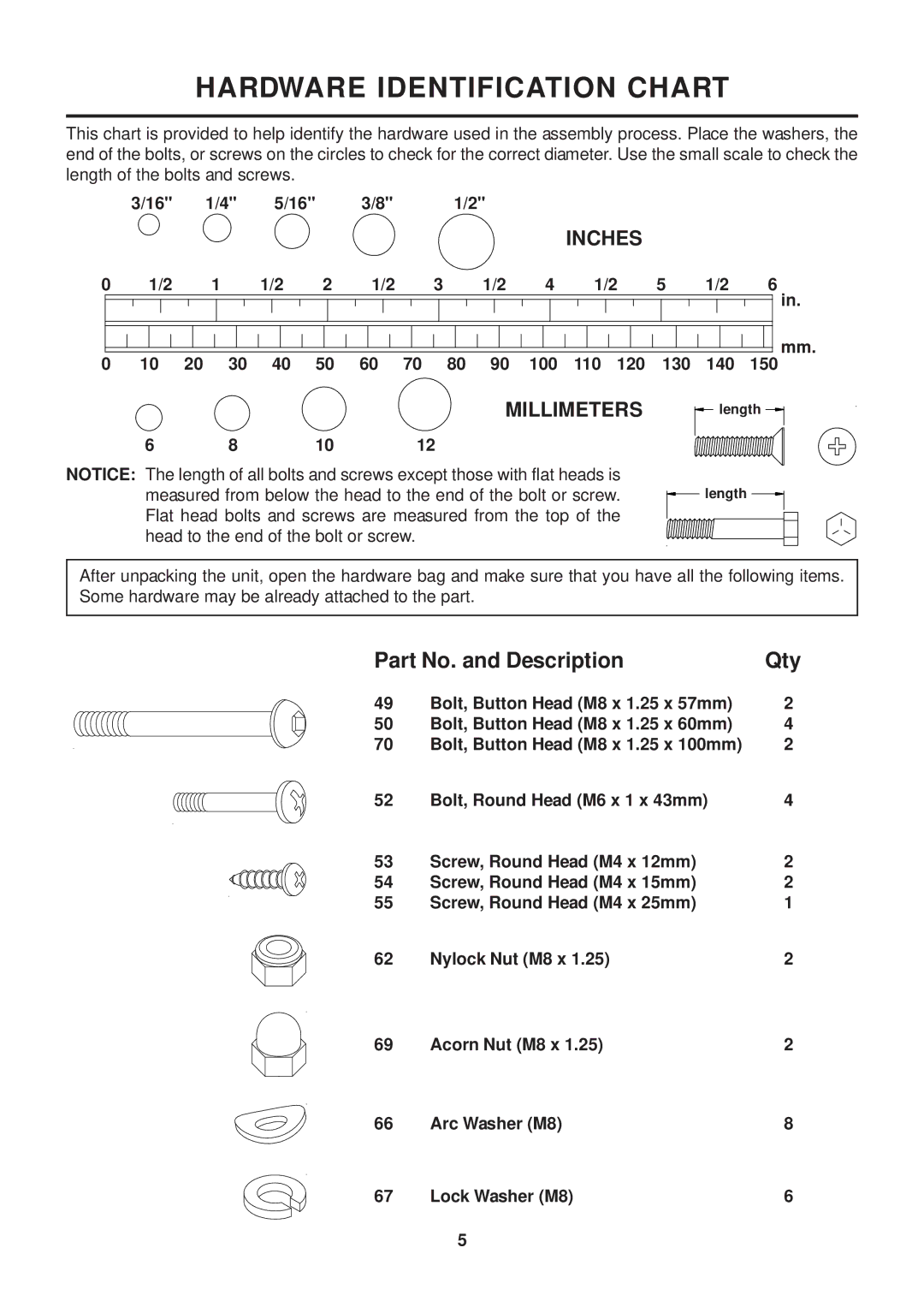 Stamina Products E100 owner manual Hardware Identification Chart 