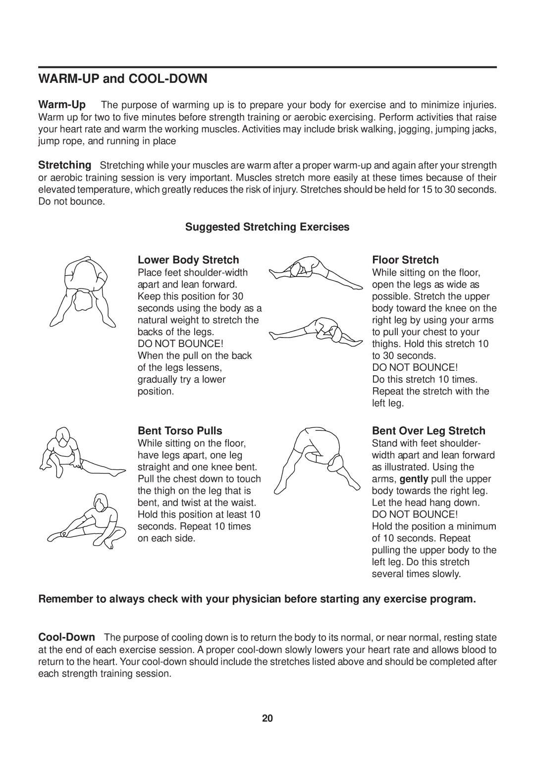 Stamina Products Fusion 7100 owner manual WARM-UP and COOL-DOWN 