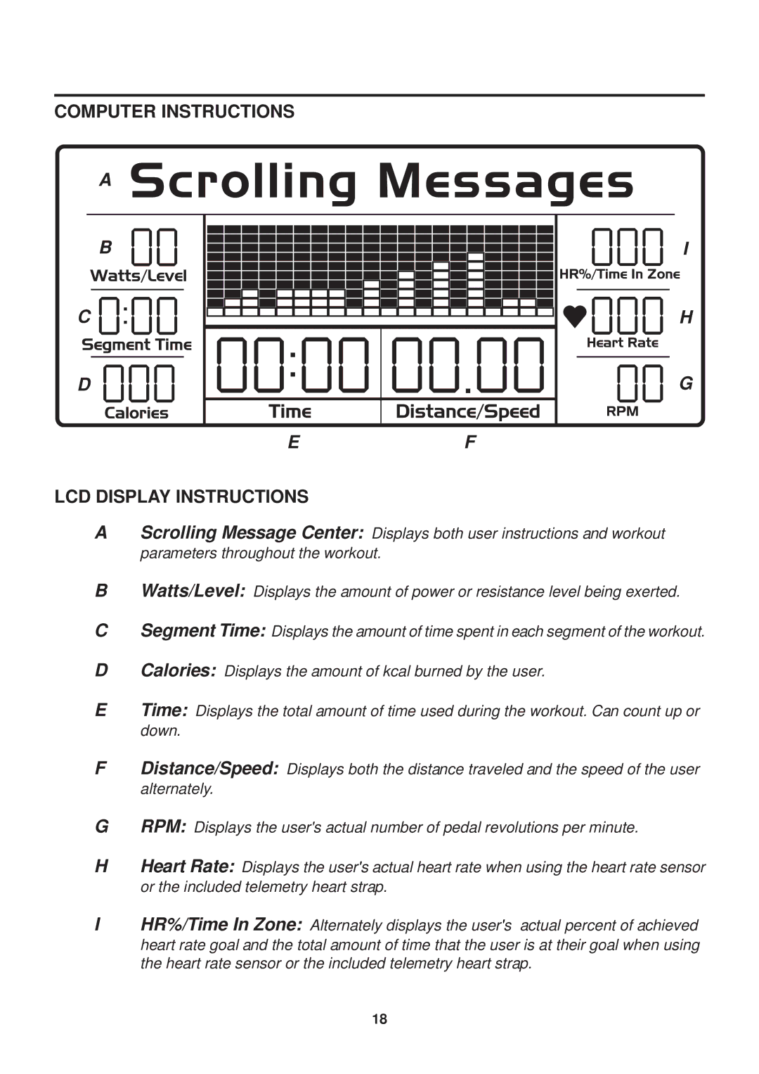 Stamina Products GX 8 owner manual Computer Instructions LCD Display Instructions 