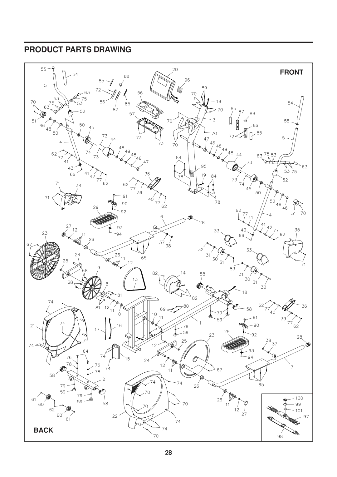 Stamina Products GX 8 owner manual Product Parts Drawing, Front 