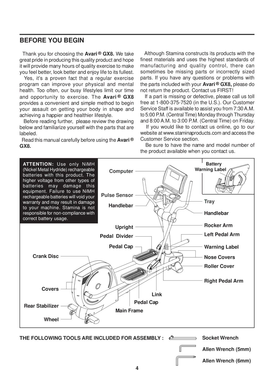 Stamina Products GX 8 owner manual Before YOU Begin, GX8 