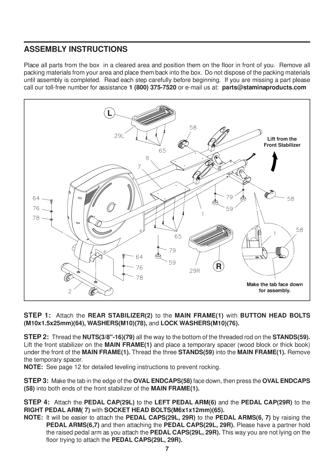 Stamina Products GX 8 owner manual Assembly Instructions 