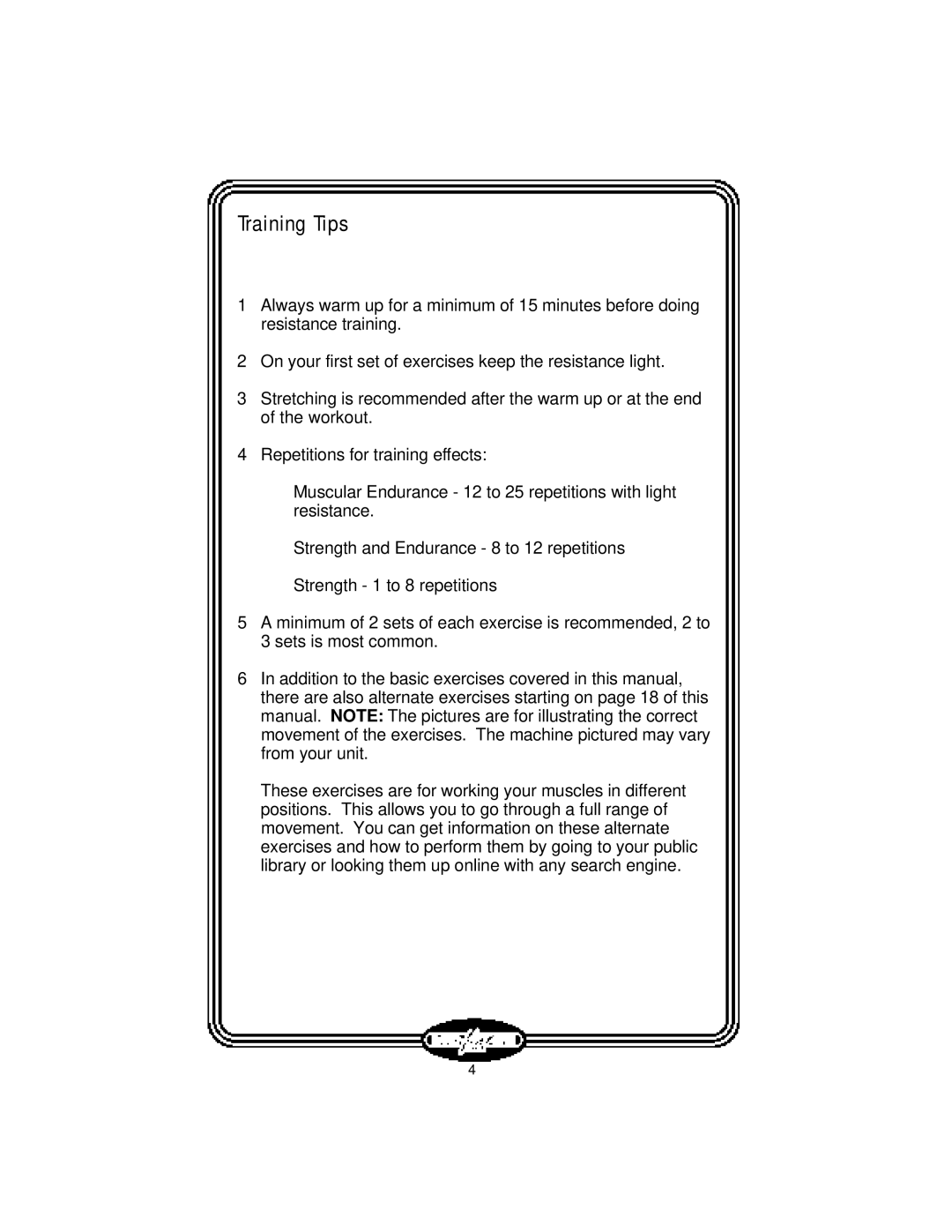 Stamina Products LT-2000 manual Training Tips 