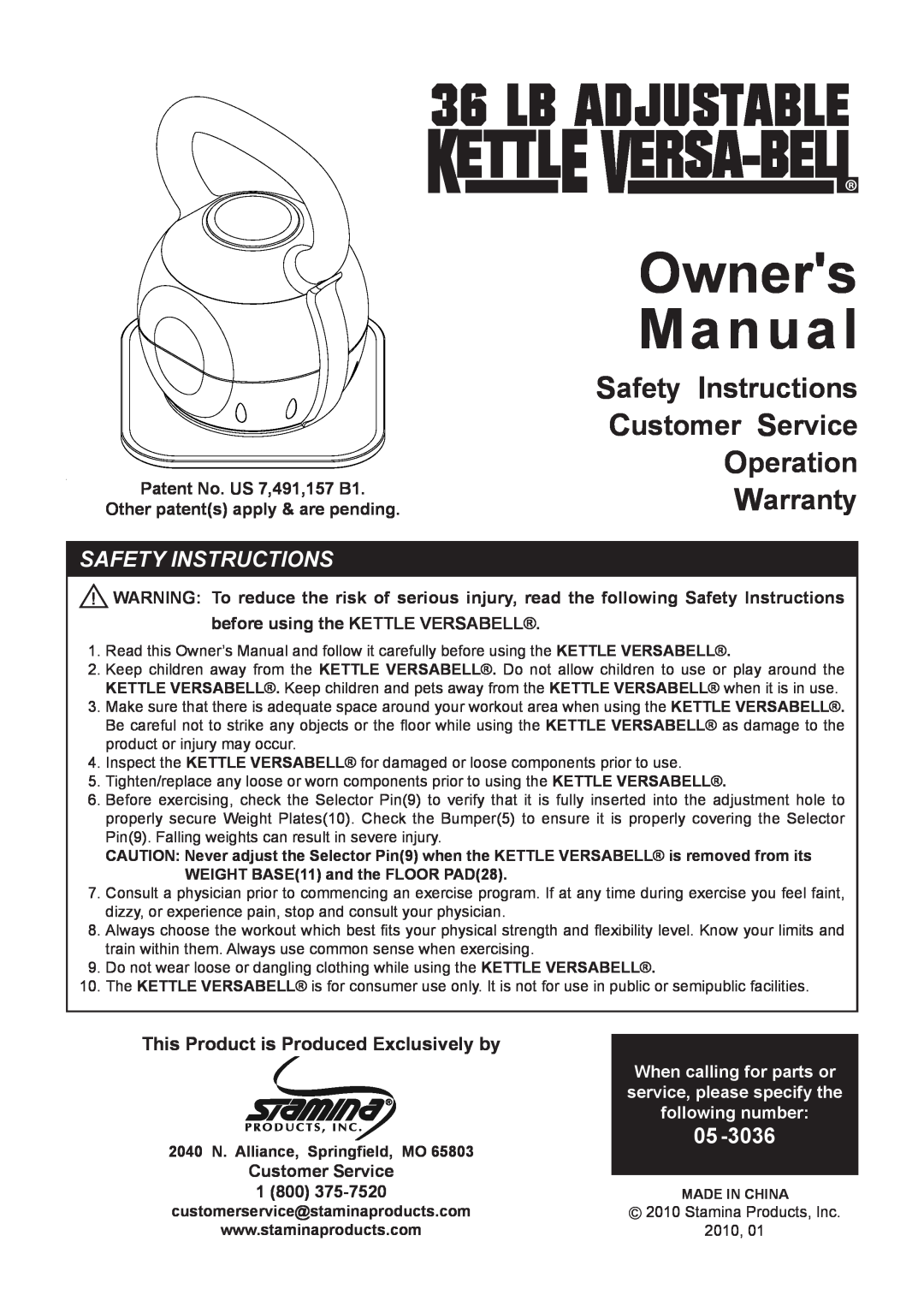 Stamina Products May-36 owner manual Safety Instructions, This Product is Produced Exclusively by, Stamina Products, Inc 