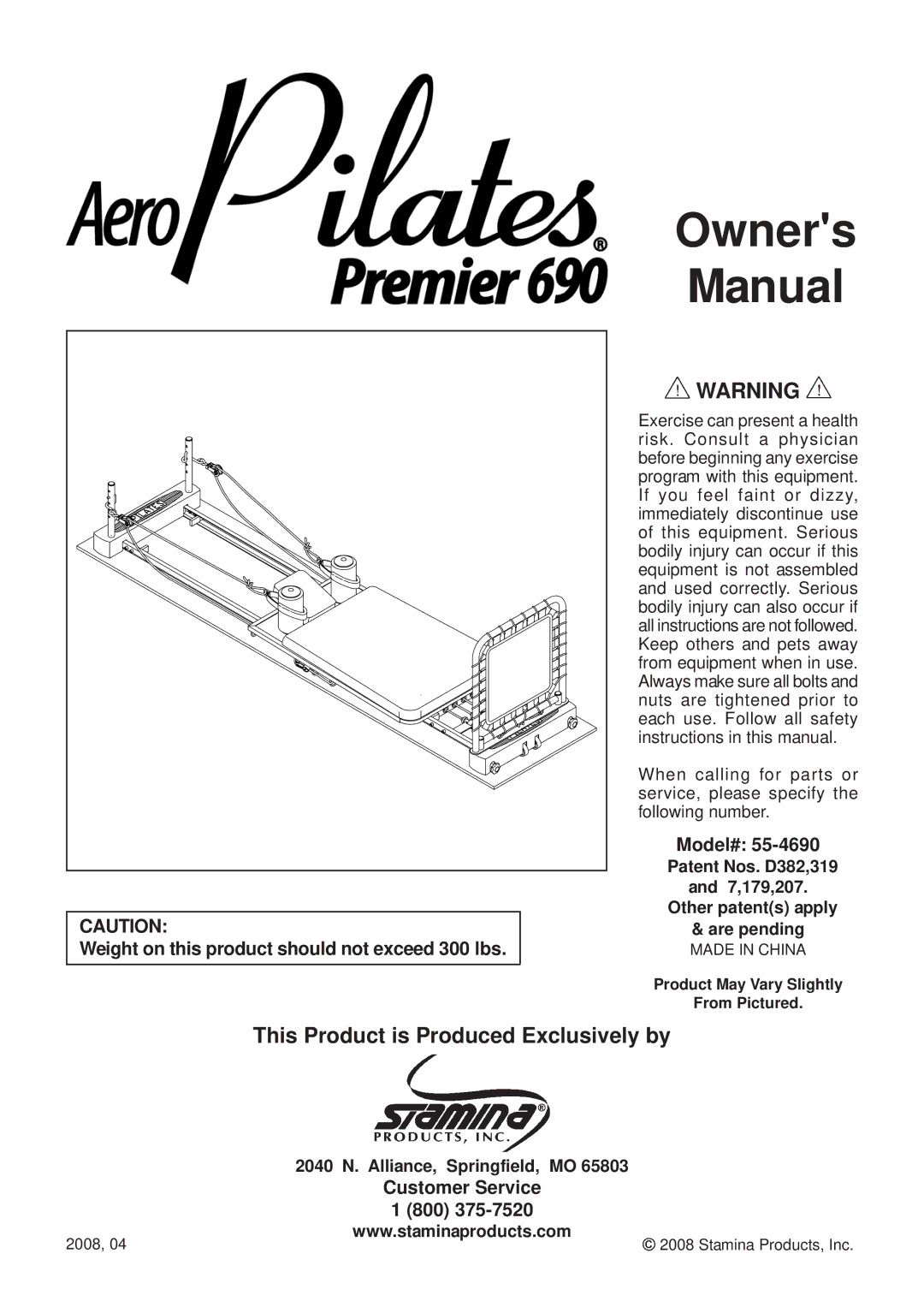 Stamina Products Premier 690 owner manual Owners Manual 