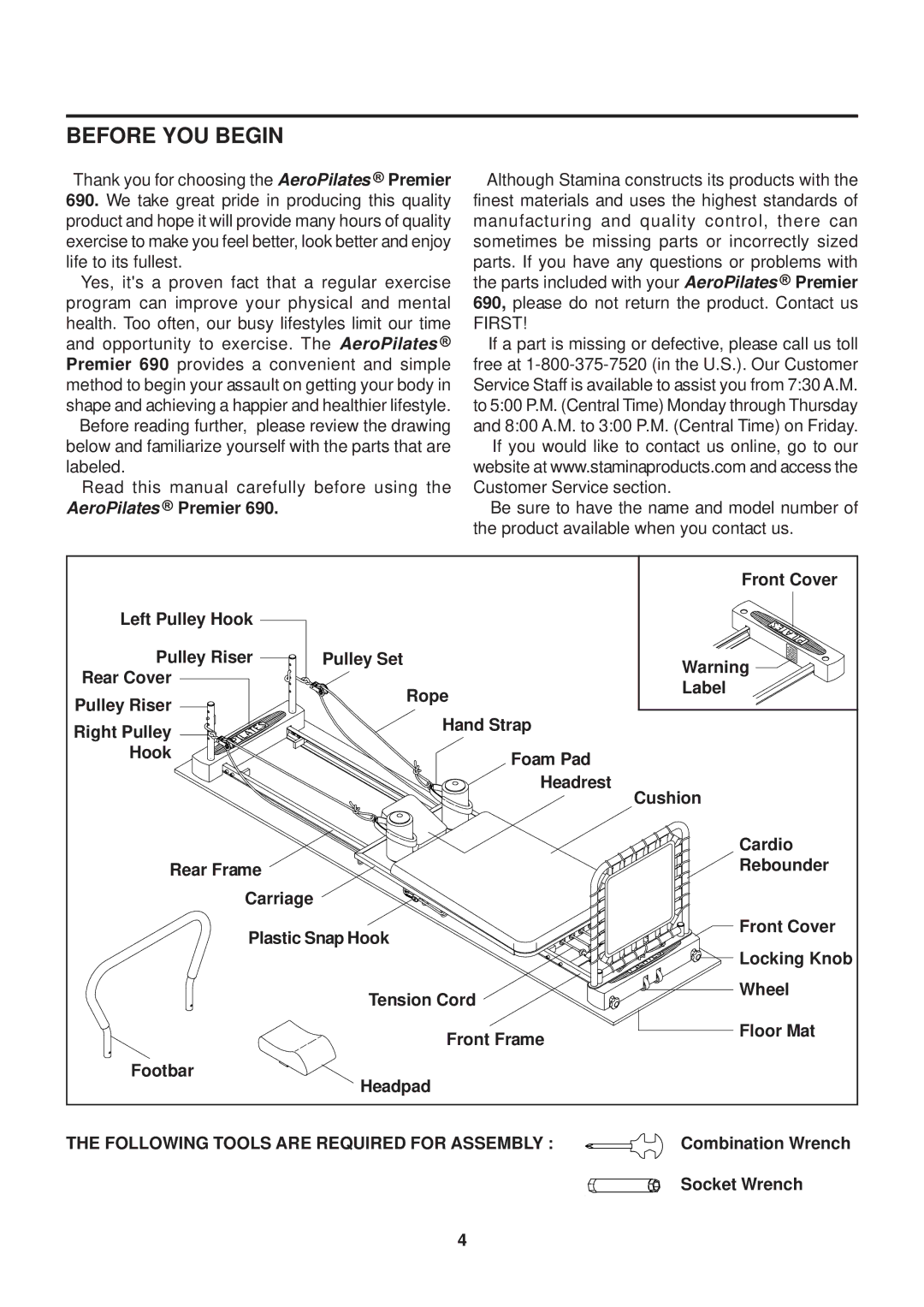 Stamina Products Premier 690 owner manual Before YOU Begin, AeroPilates Premier 