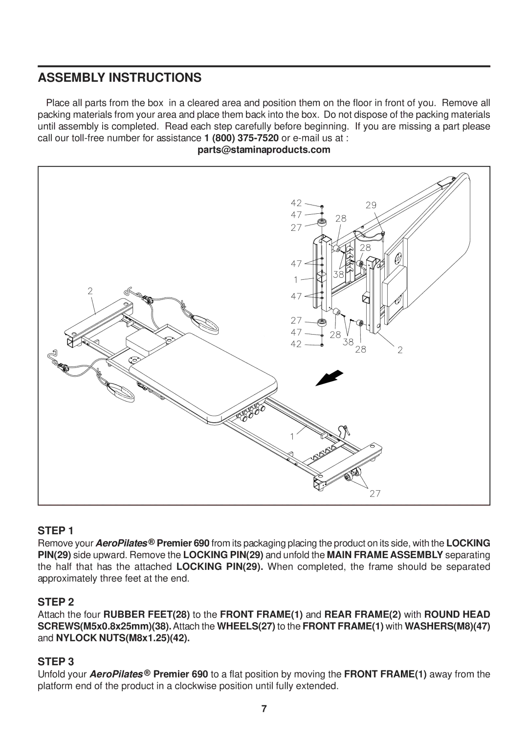 Stamina Products Premier 690 owner manual Assembly Instructions, Step 