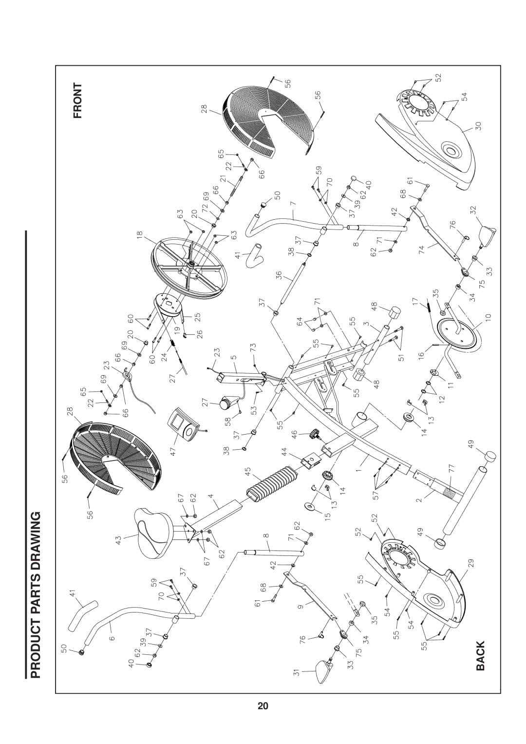 Stamina Products UX2 owner manual Product Parts Drawing, Front, Back 