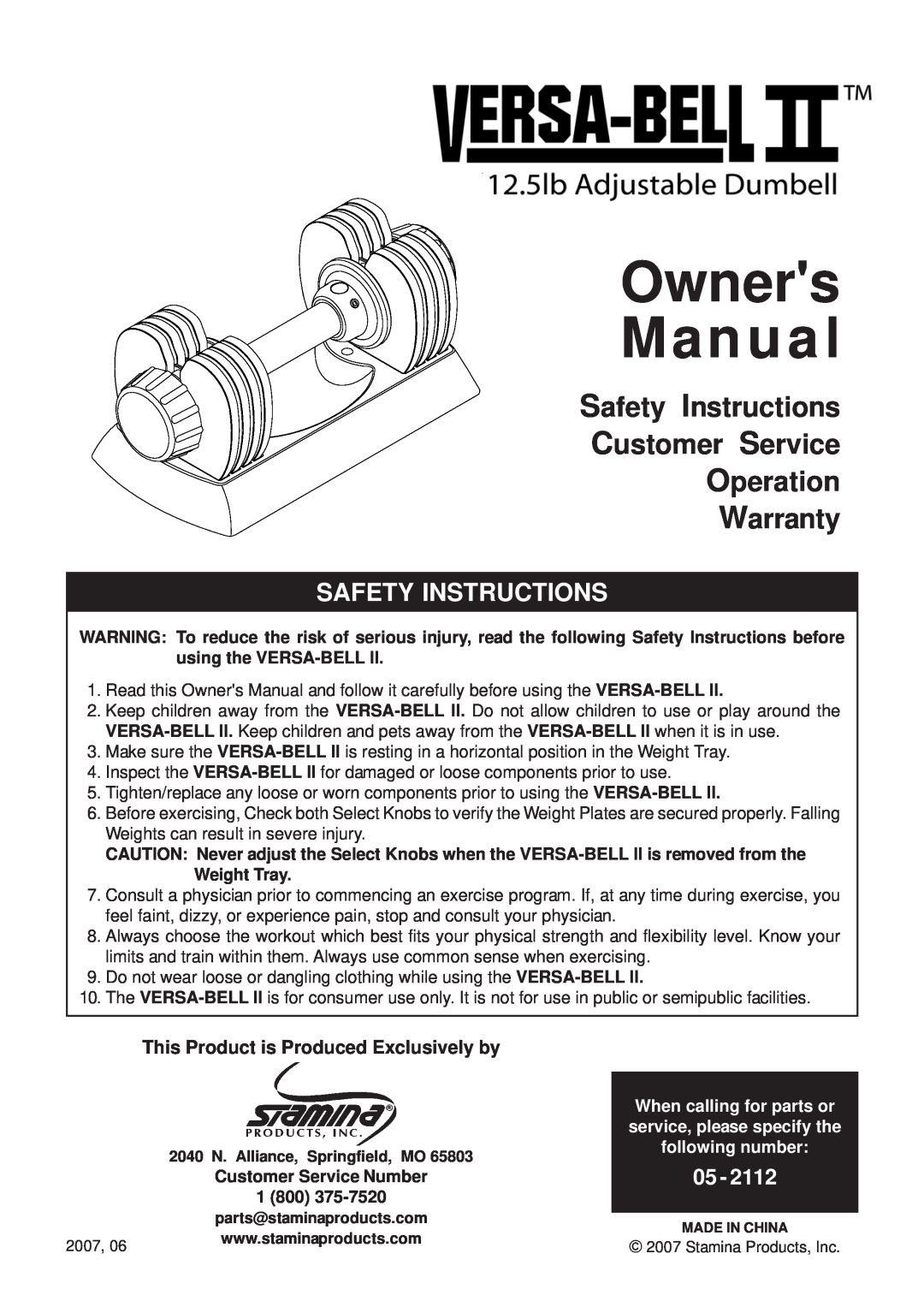 Stamina Products 12-May owner manual Safety Instructions, This Product is Produced Exclusively by, Owners Manual 