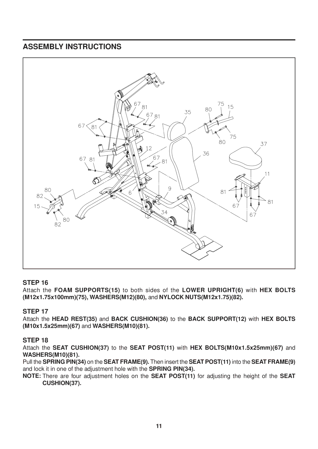 Stamina Products VG1500 owner manual CUSHION37 