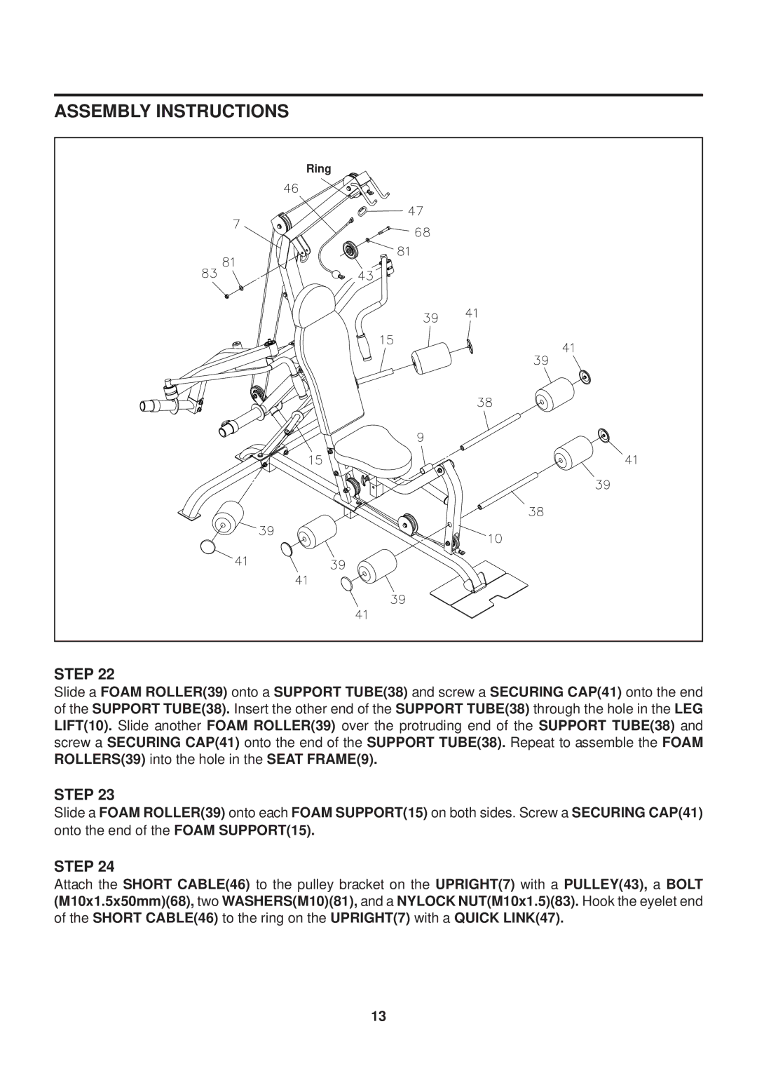 Stamina Products VG1500 owner manual Ring 