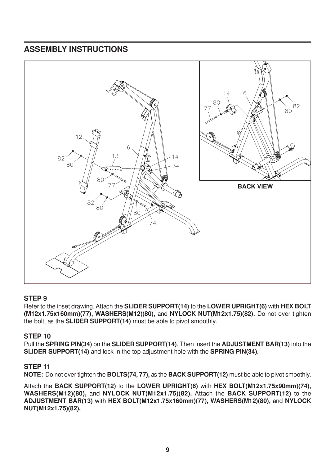 Stamina Products VG1500 owner manual Back View 