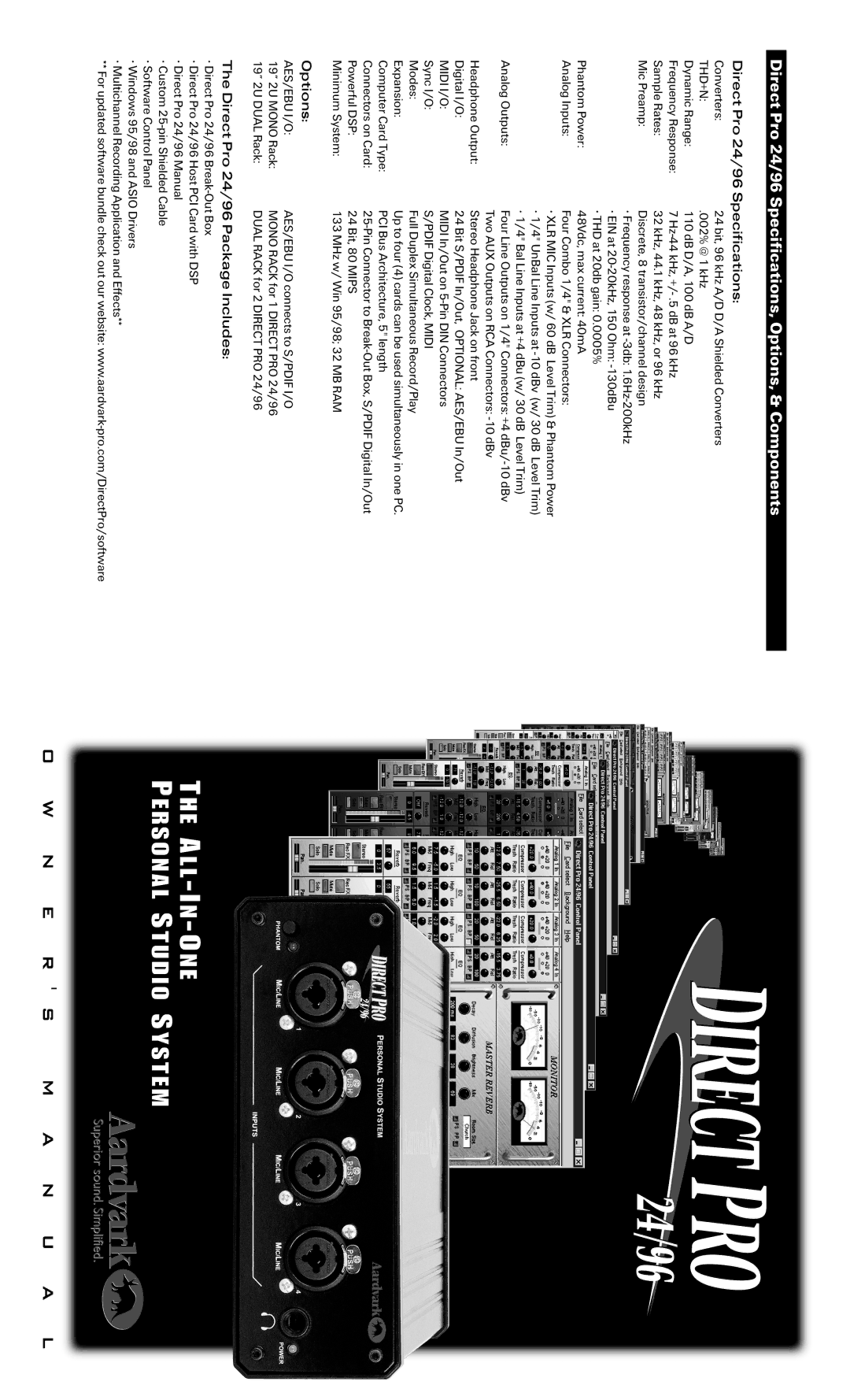 Standard Horizon specifications Direct Pro 24/96 Specifications, Options, & Components 