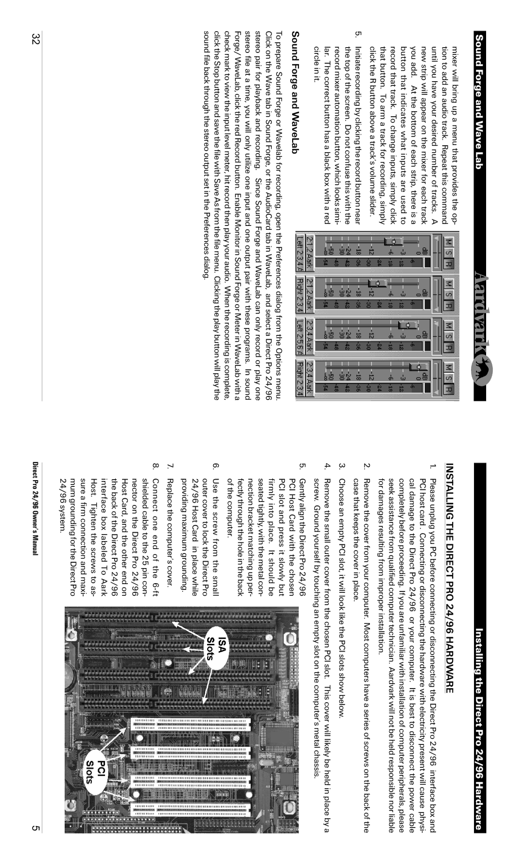 Standard Horizon specifications Sound Forge and WaveLab, Installing the Direct PRO 24/96 Hardware 