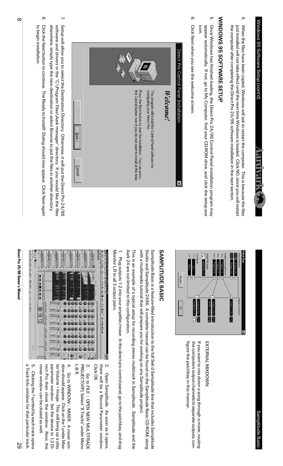 Standard Horizon 24/96 specifications Windows 95 Software Setup, Samplitude Basic, External Mixdown 