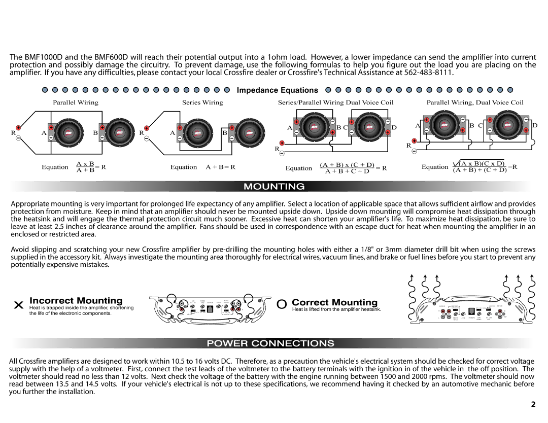 Standard Horizon BMF600D, BMF1000D specifications Power Connections, Impedance Equations 