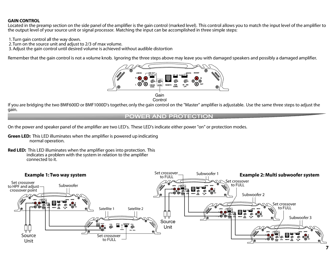 Standard Horizon BMF1000D, BMF600D Power and Protection, System Examples, Example 1 Two way system, Gain Control 