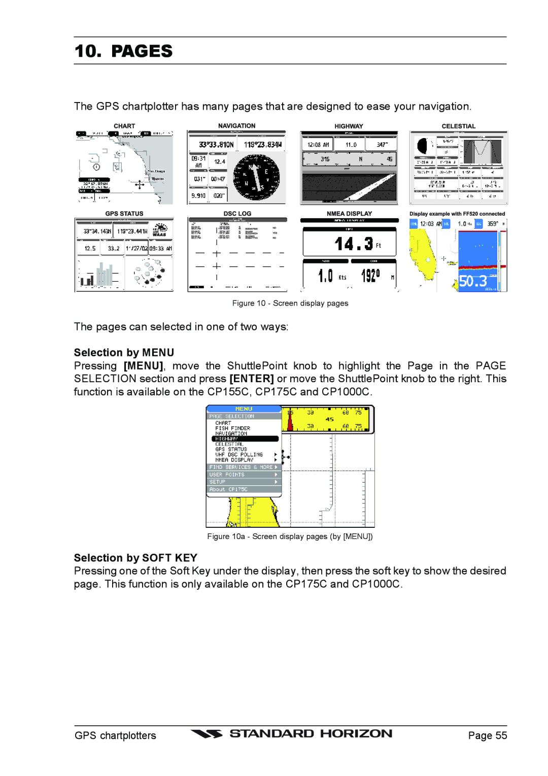 Standard Horizon CP175C, CP1000C, CP155C owner manual Pages, Selection by Menu, Selection by Soft KEY 