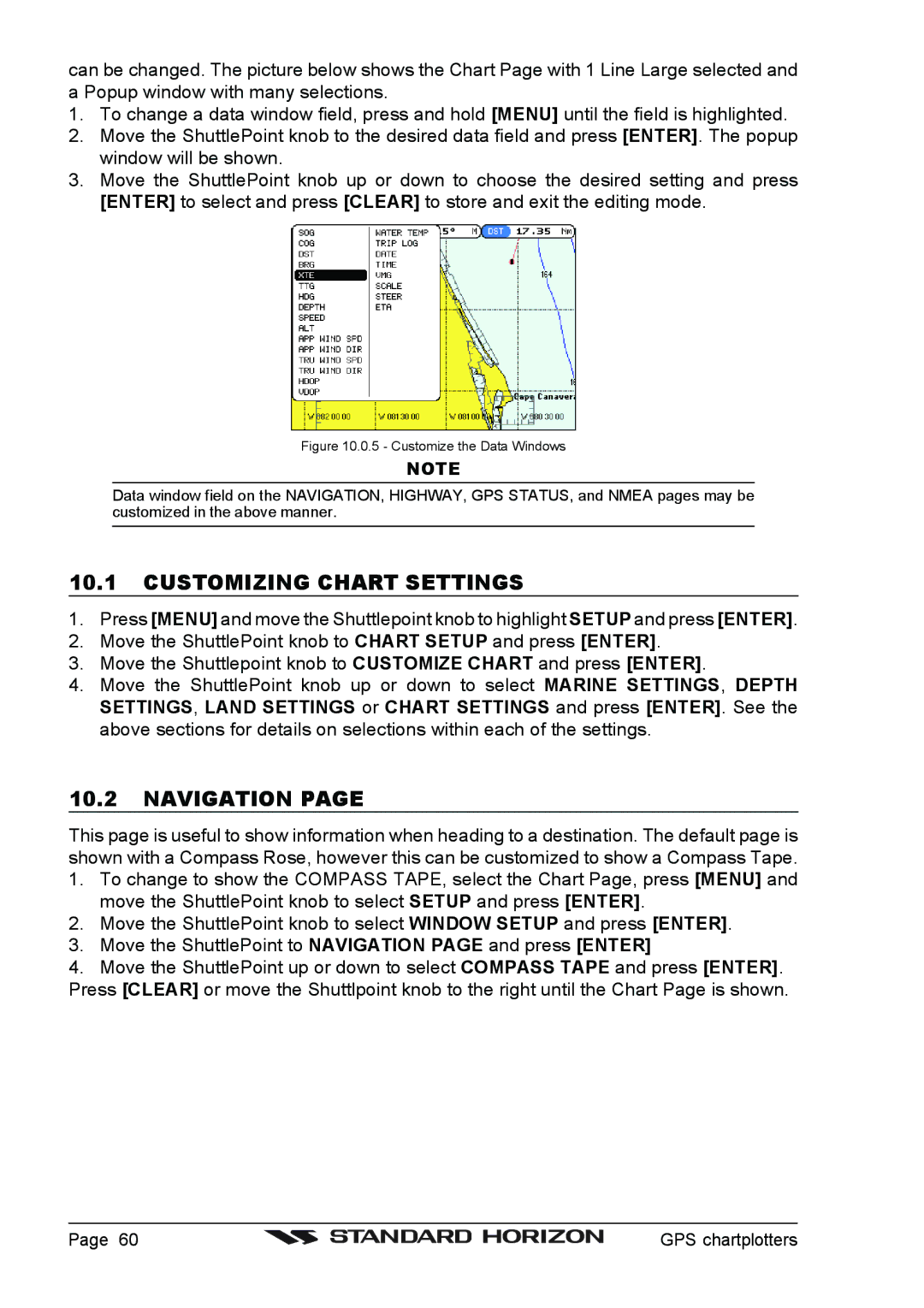 Standard Horizon CP155C, CP1000C, CP175C owner manual Customizing Chart Settings, Navigation 