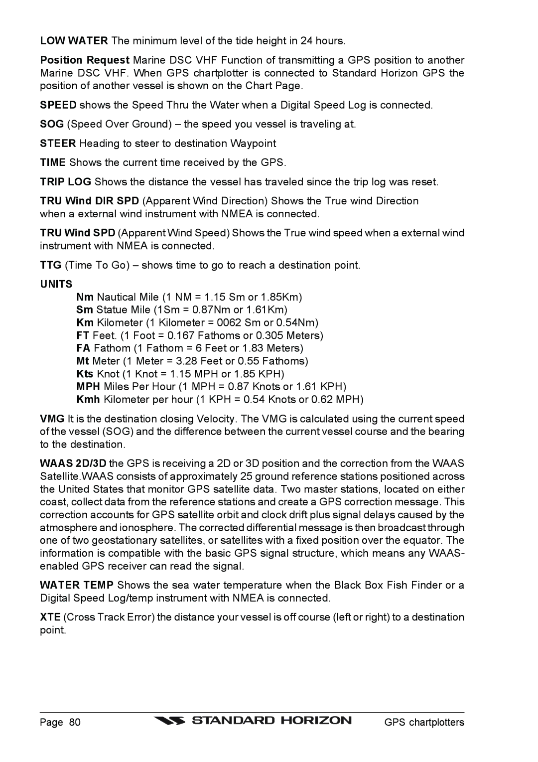 Standard Horizon CP1000C, CP155C, CP175C owner manual Units 