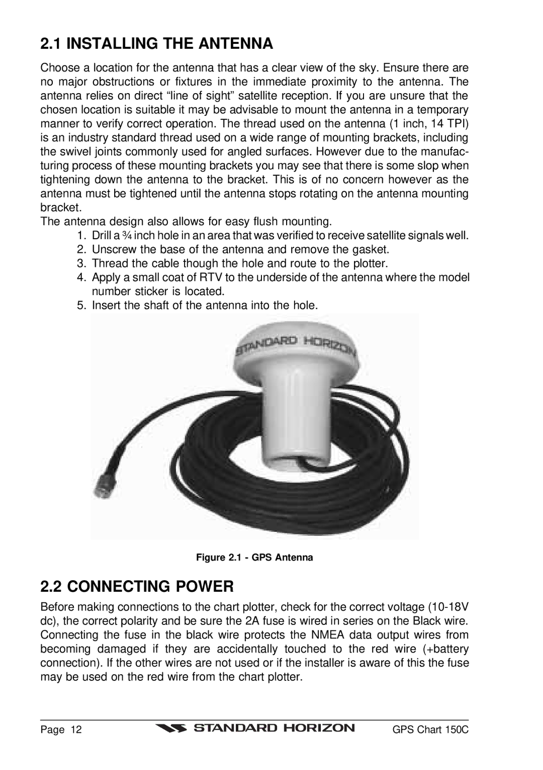 Standard Horizon CP150C owner manual Installing the Antenna, Connecting Power 