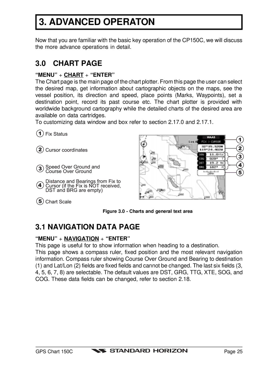 Standard Horizon CP150C owner manual Chart, Navigation Data 