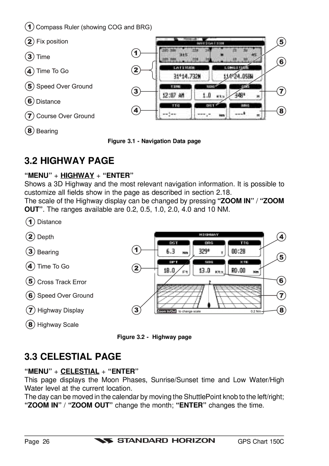 Standard Horizon CP150C owner manual Highway, Celestial 