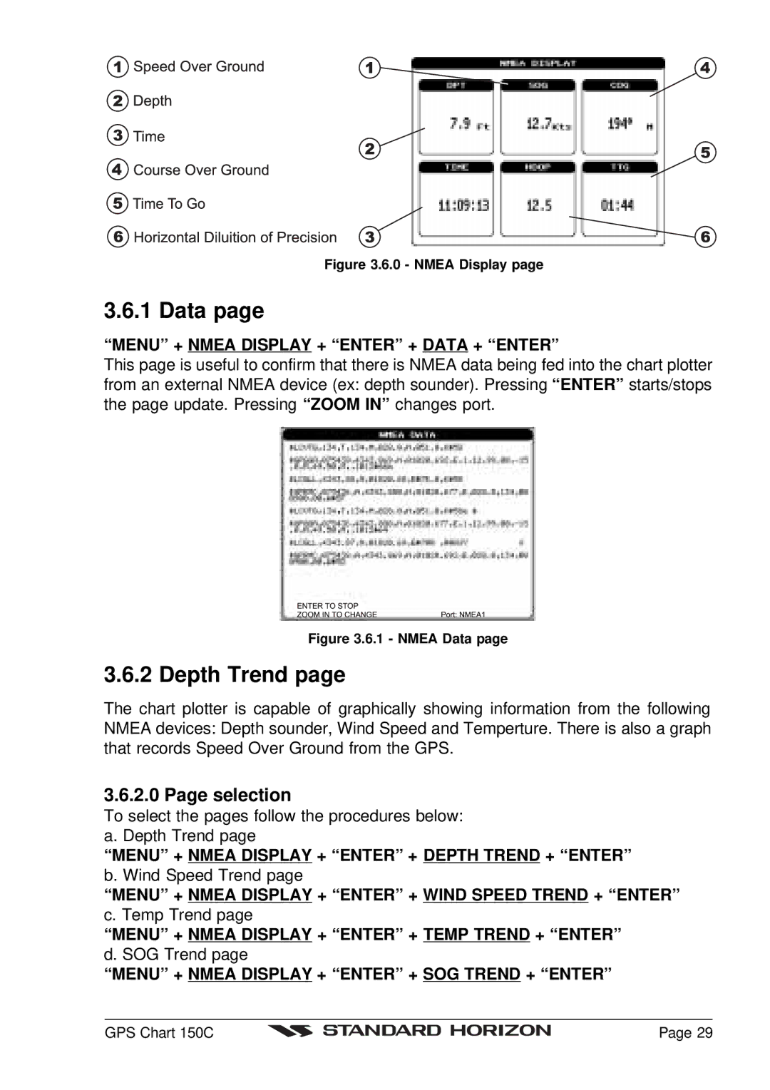 Standard Horizon CP150C owner manual Data, Depth Trend, Selection 