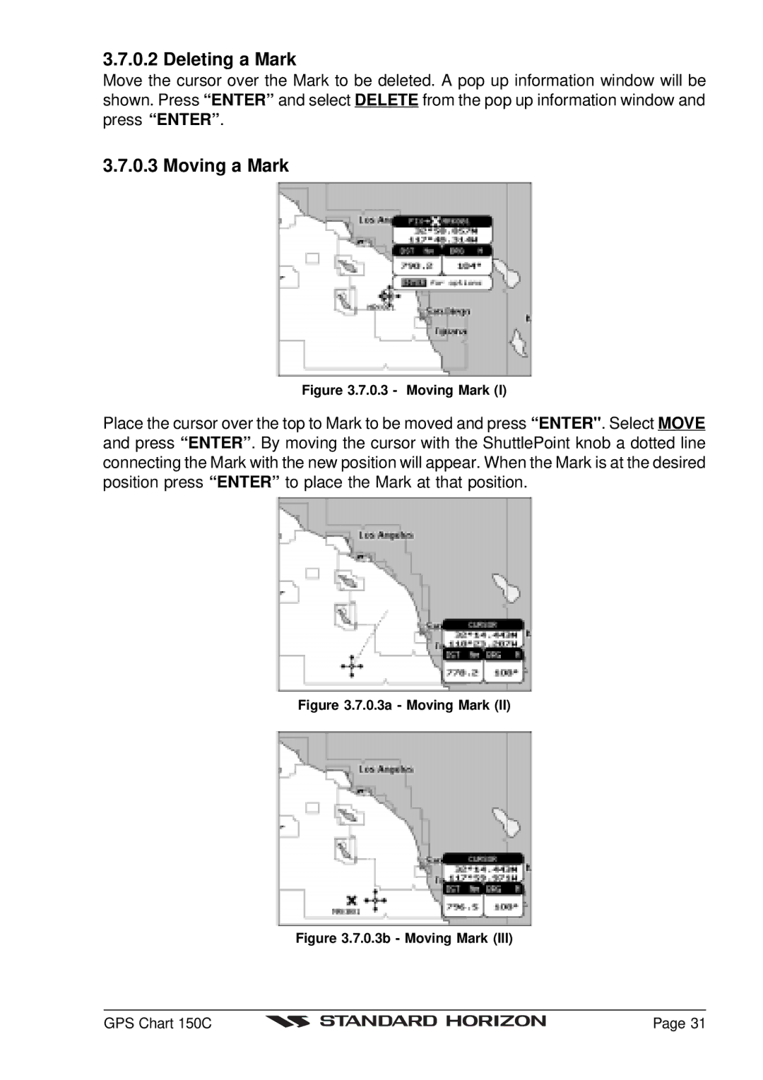 Standard Horizon CP150C owner manual Deleting a Mark, Moving a Mark 