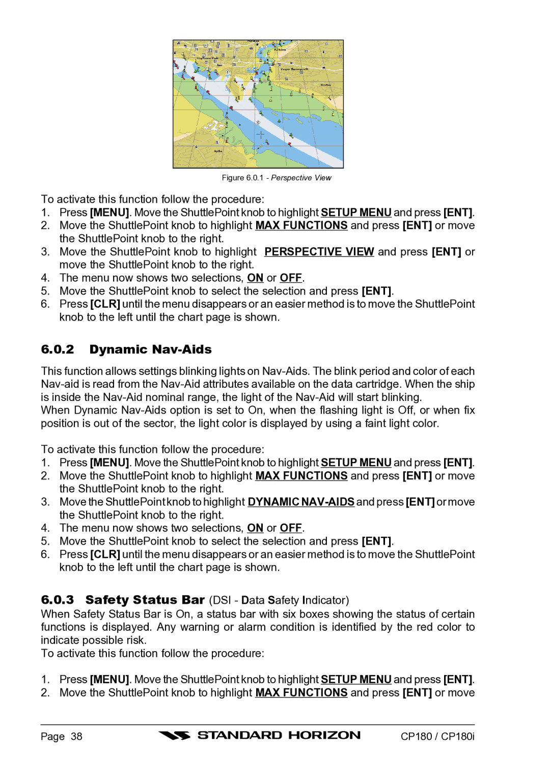 Standard Horizon CP180I owner manual Dynamic Nav-Aids, Perspective View 