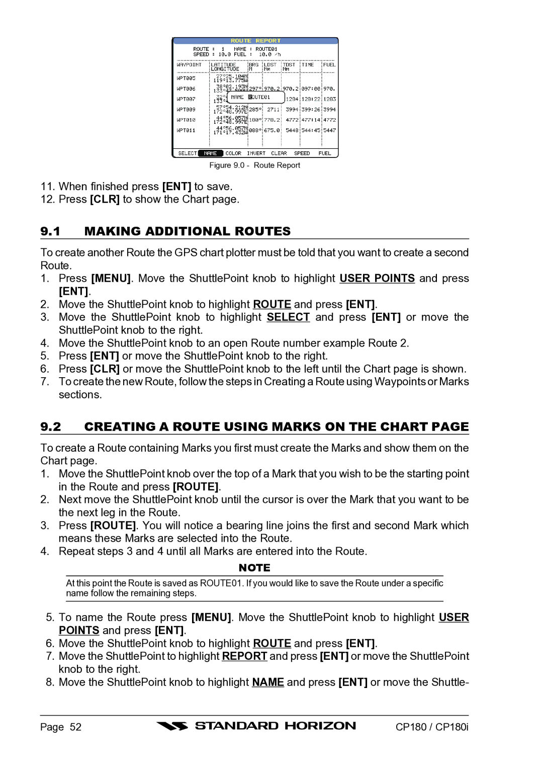 Standard Horizon CP180I owner manual Making Additional Routes, Creating a Route Using Marks on the Chart 