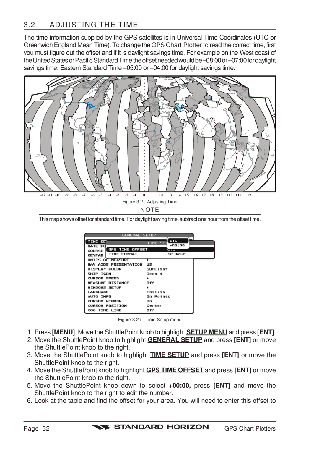 Standard Horizon CP180 owner manual Adjusting the Time, Adjusting Time 