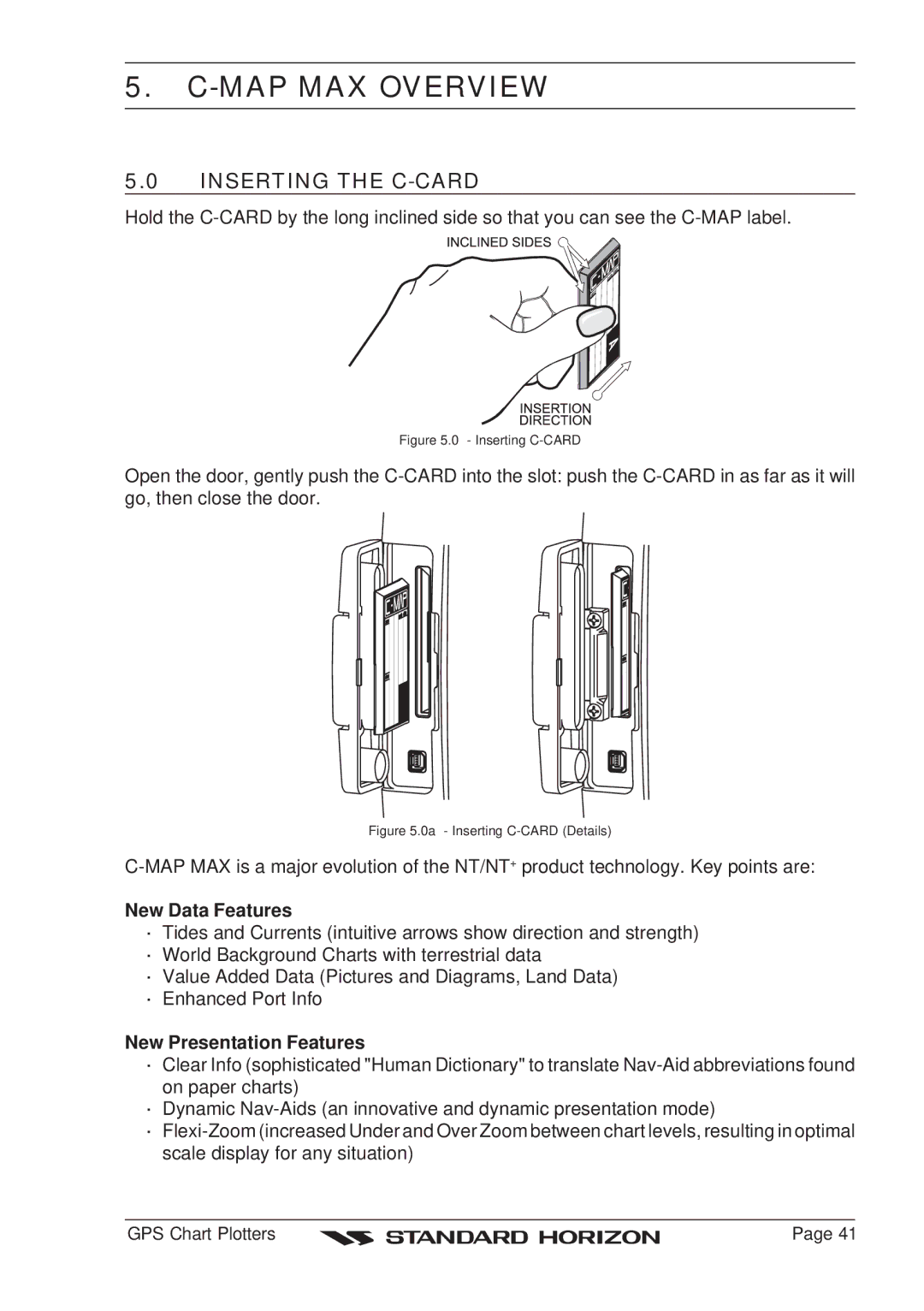 Standard Horizon CP180 owner manual MAP MAX Overview, Inserting the C-CARD, New Data Features, New Presentation Features 