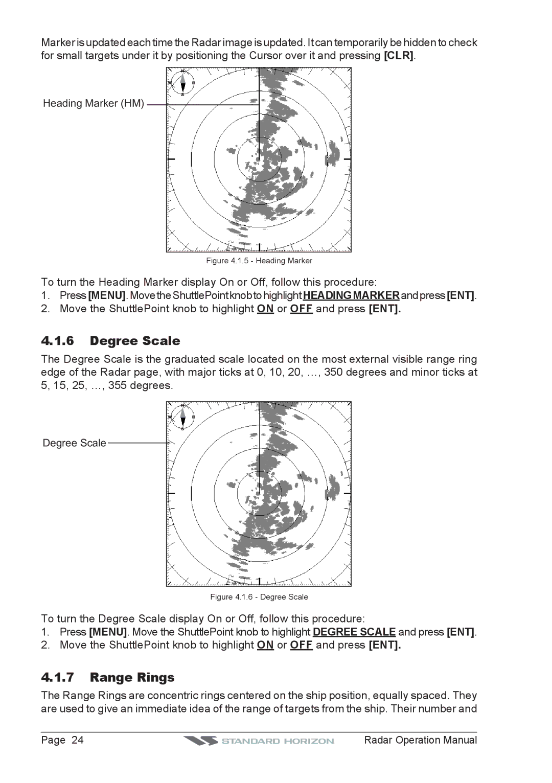 Standard Horizon CP500, CPV550, CP180I, CP300 operation manual Degree Scale, Range Rings 