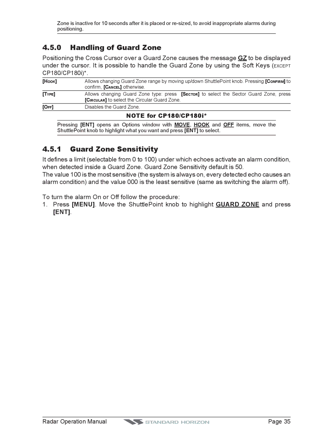 Standard Horizon CP180I, CP500, CPV550, CP300 operation manual Handling of Guard Zone, Guard Zone Sensitivity 