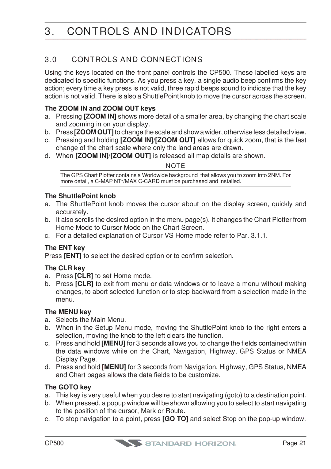 Standard Horizon CP500 owner manual Controls and Indicators, Controls and Connections 